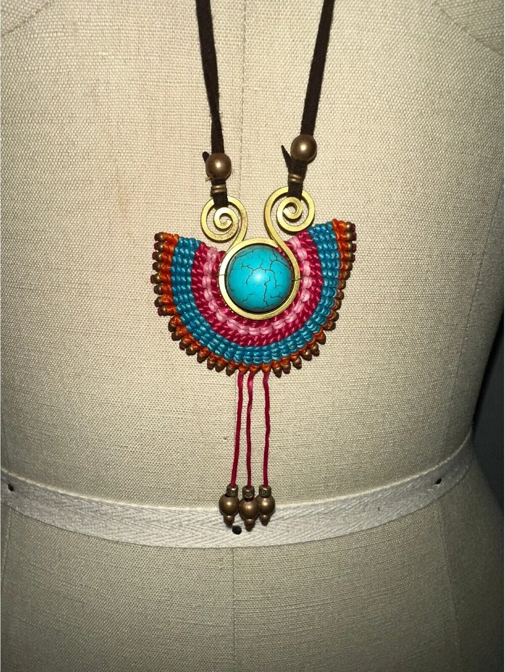 Handcrafted Bohemian Turquoise and Beaded Pendant Necklace